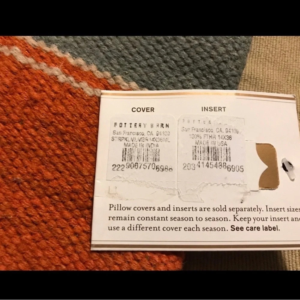 New Pottery Barn Bold Stripe Kilim Lumbar Pillow Cover, 14 X 36”